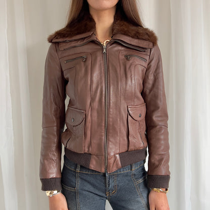 00s Leather & Fur Zip Jacket - Size L