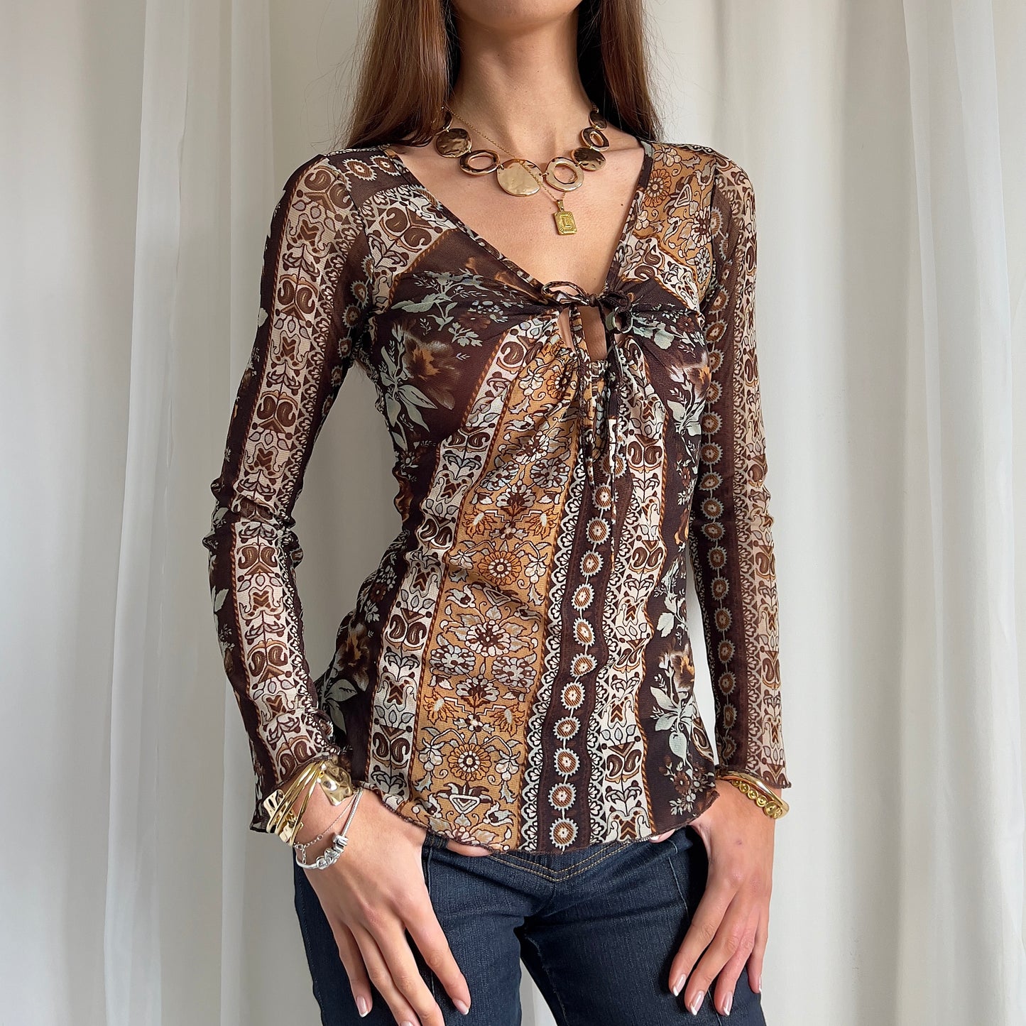 90s Paisley Long Sleeve Top - Size S