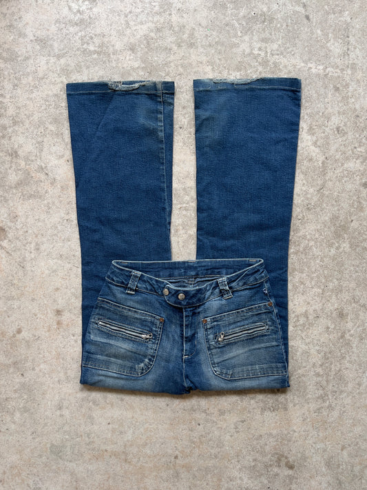 00s Low Rise Flared Zip Jeans - Size XS