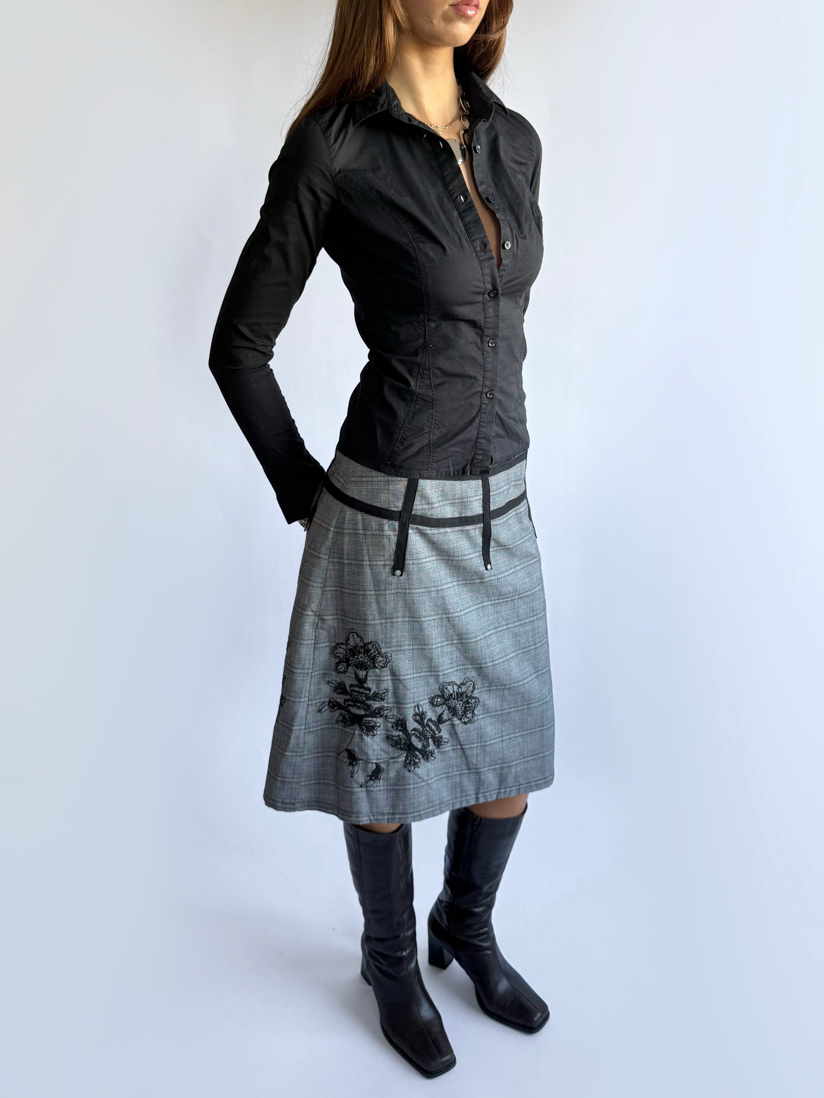 Plaid Asymmetric Midi Skirt - Size M