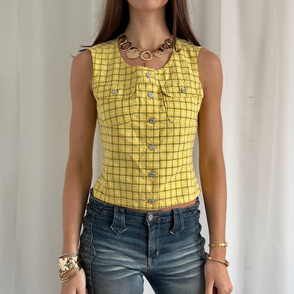 90s Plaid Button Up Crop Top - Size S