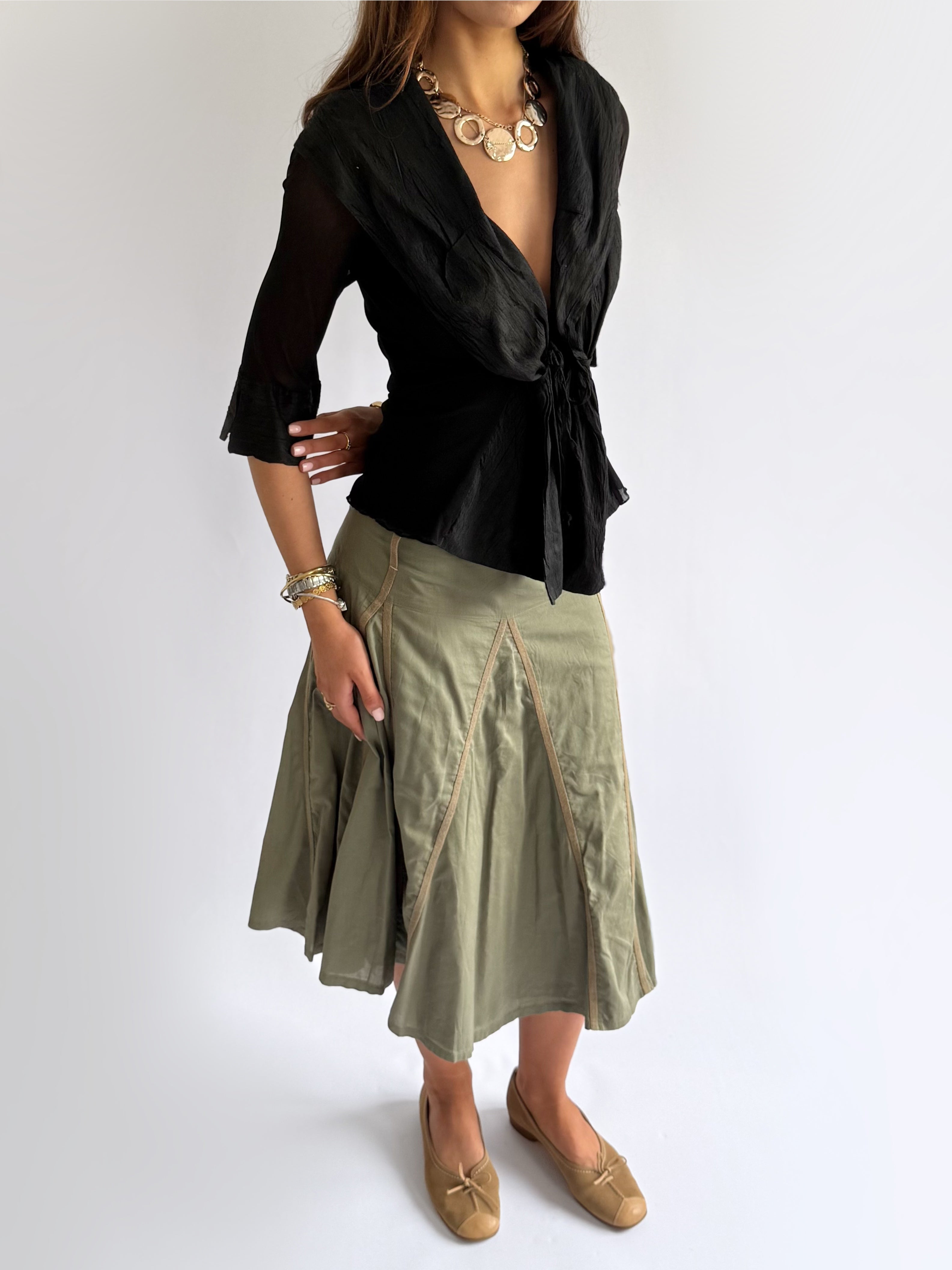 100% Silk Tie Blouse - Size L