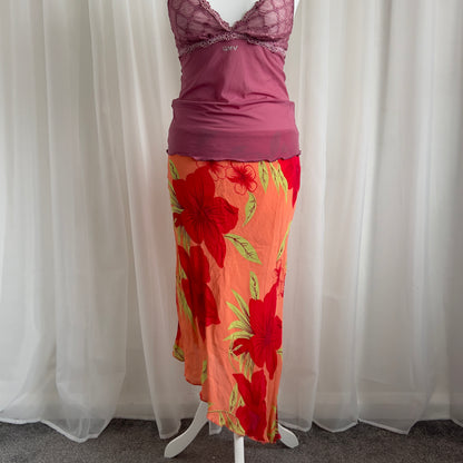 90s Floral Asymmetric Maxi Skirt - Size S