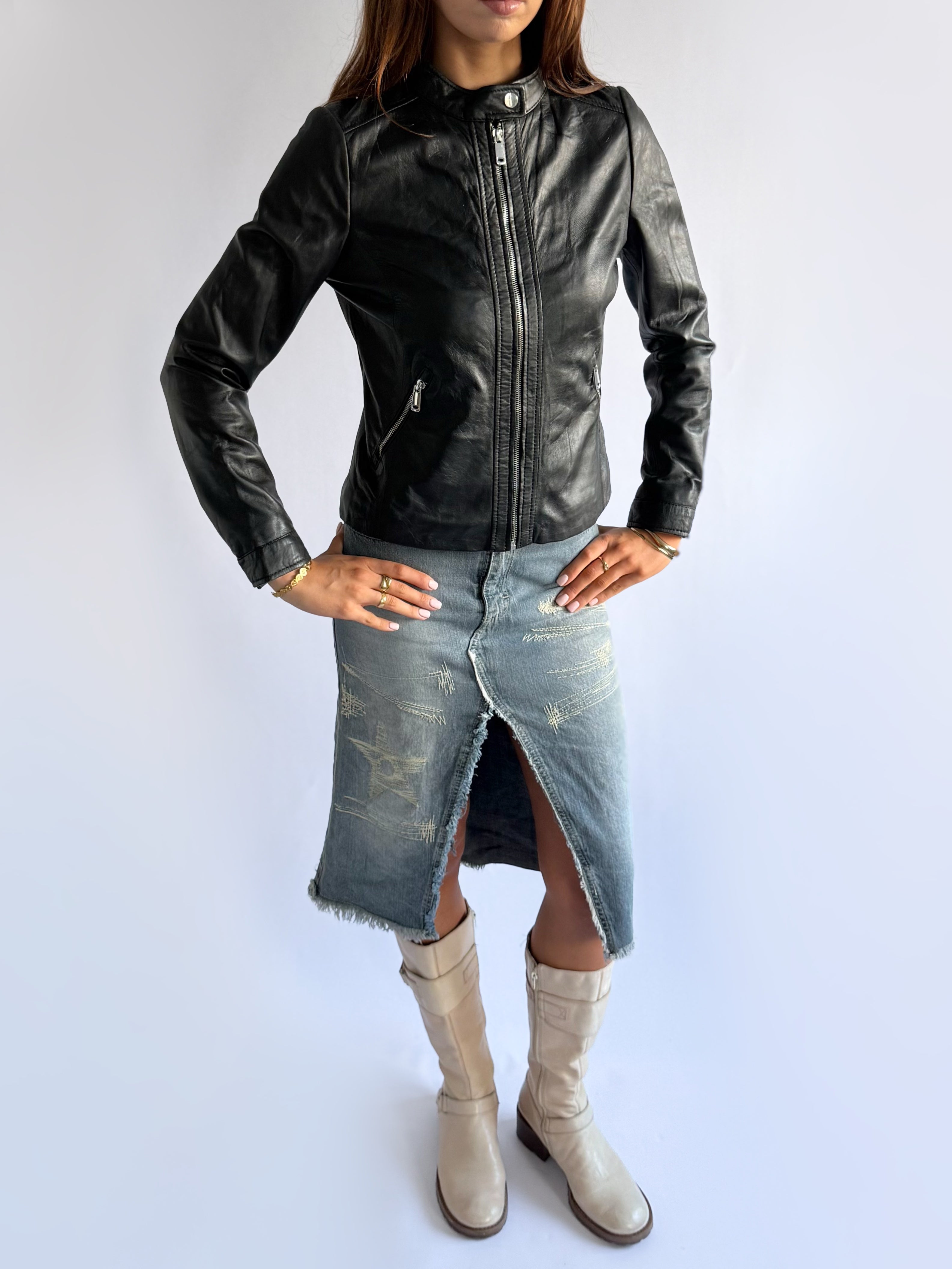 Genuine Leather Zip Jacket - Size M