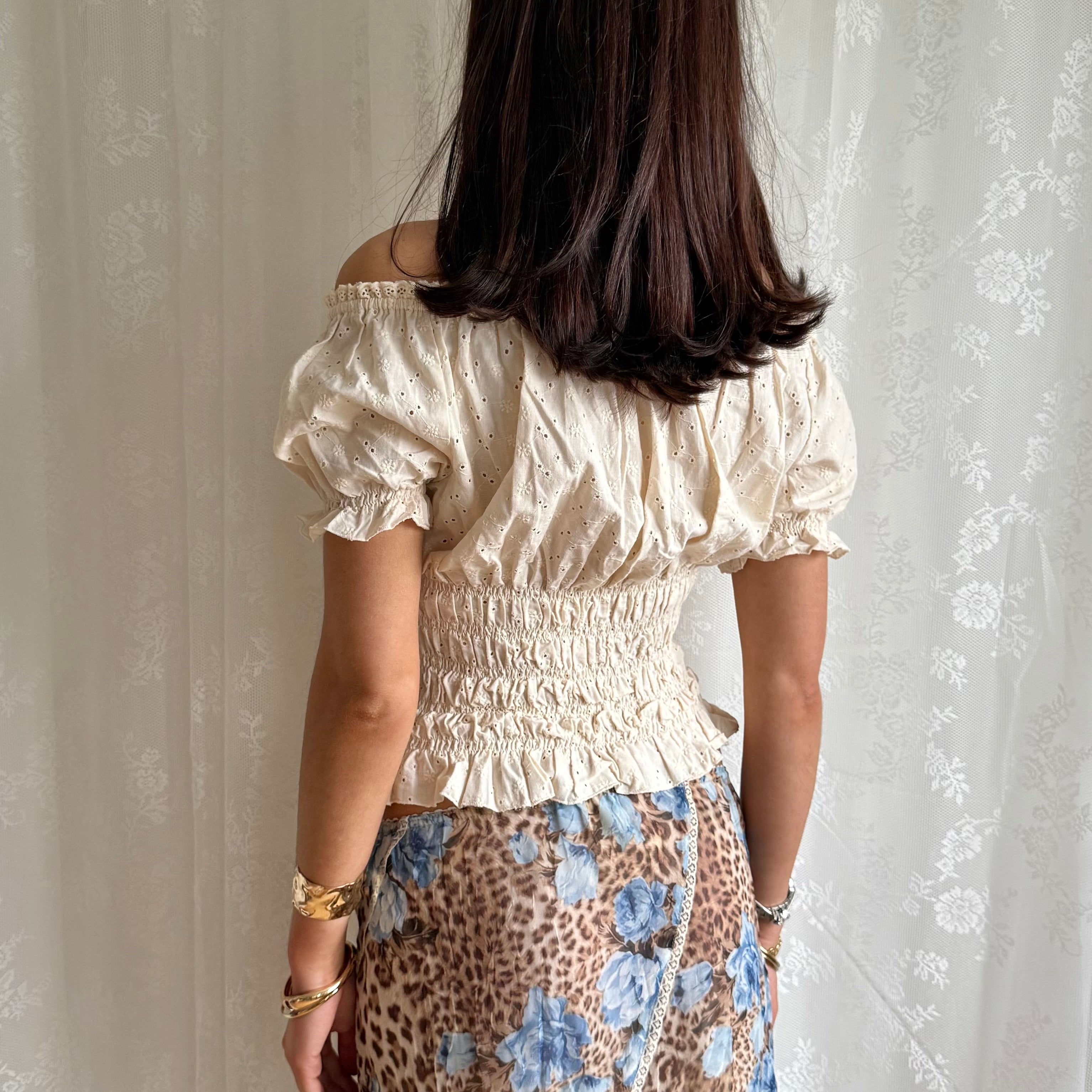 Broderie Anglaise Milkmaid Top - Size L