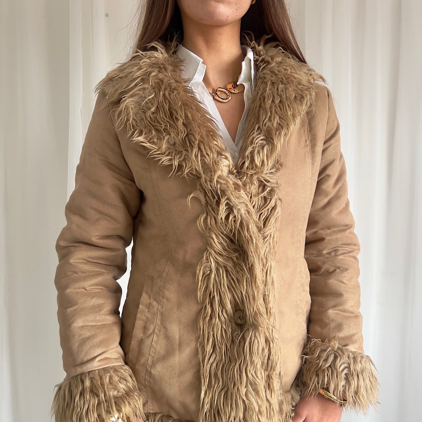 00s Clockhouse Faux Fur Afghan Jacket - Size M