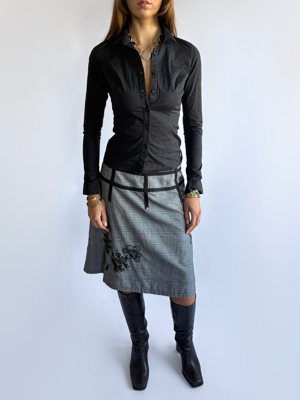 Plaid Asymmetric Midi Skirt - Size M