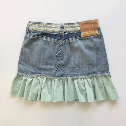 00s Killah Denim Ruffle Lace Mini Skirt - Size S