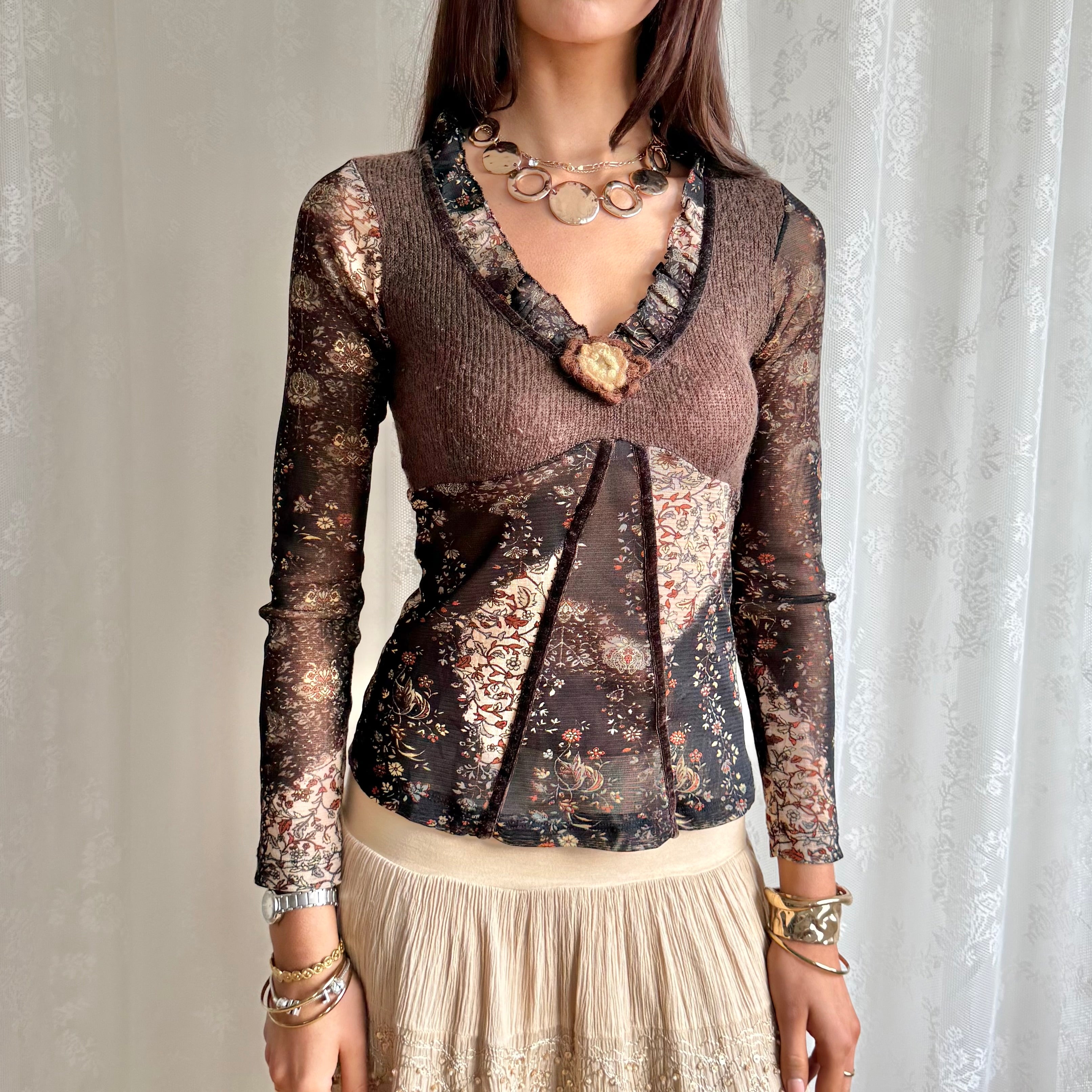 Knit & Mesh Long Sleeve Top - Size S