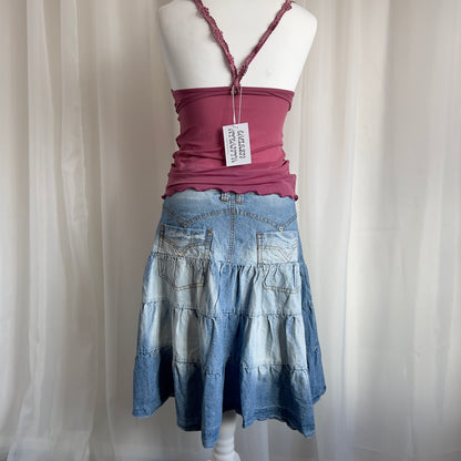 00s Denim Tiered Midi Skirt - Size M