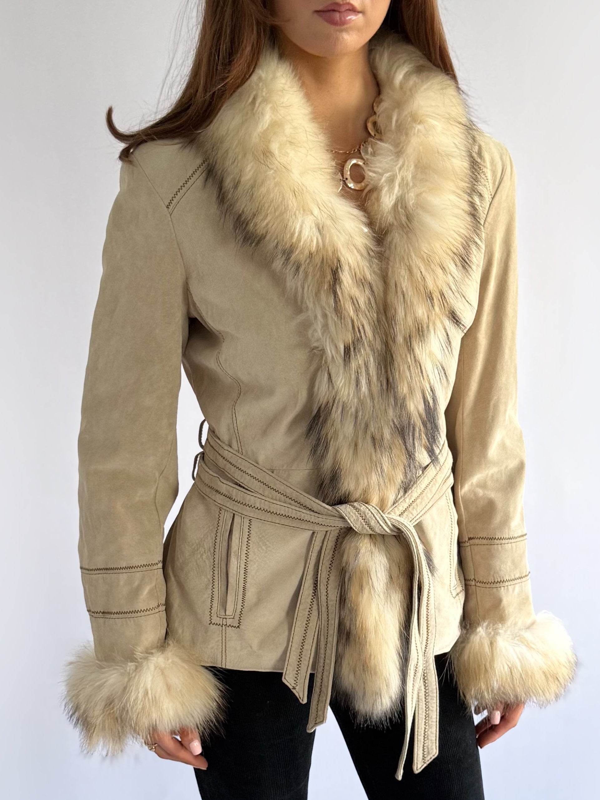 Genuine Suede & Fur Jacket - Size L