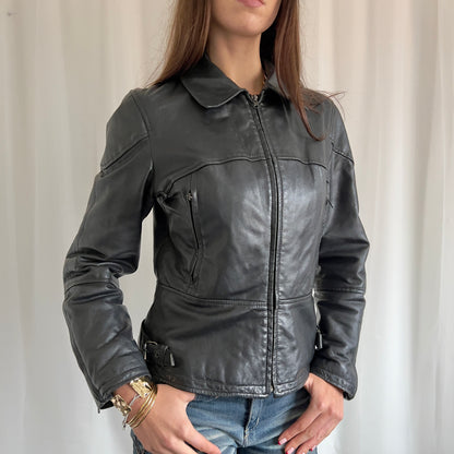 00s Genuine Leather Zip Jacket - Size M