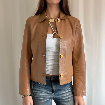 00s Genuine Leather Button Up Jacket - Size M