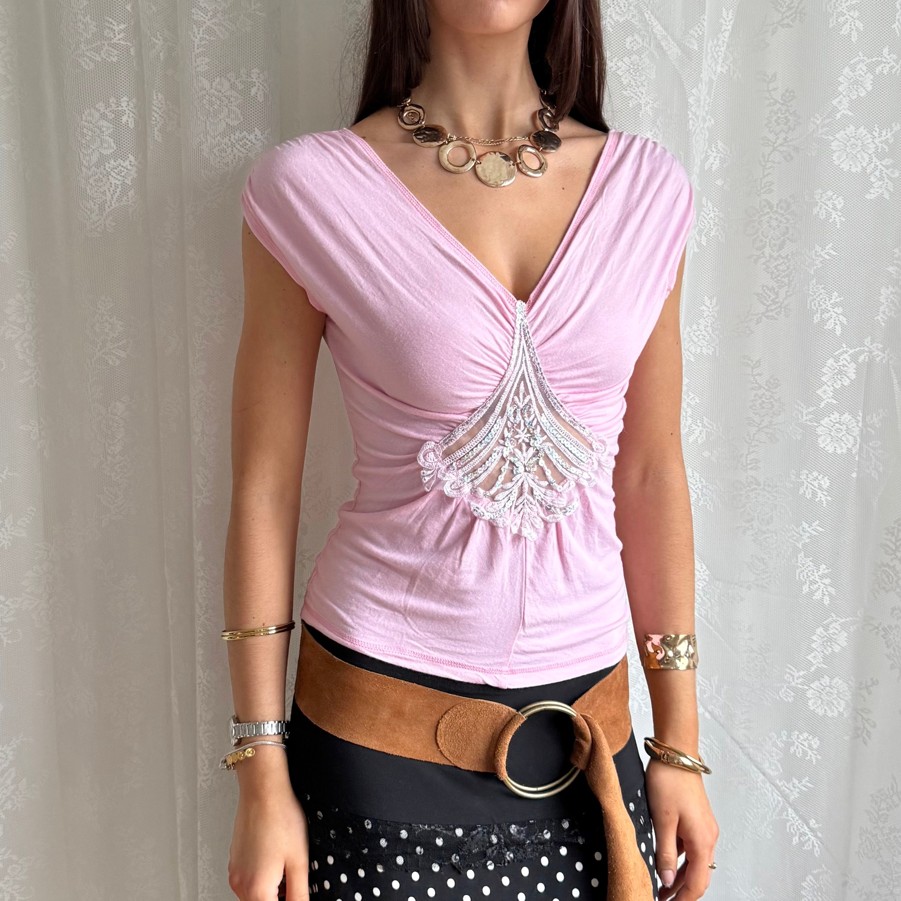 Ruched Sequin Top - Size M