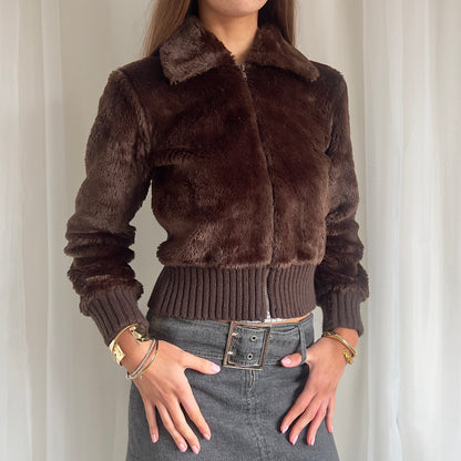 00s Faux Fur & Knit Zip Jacket - Size S