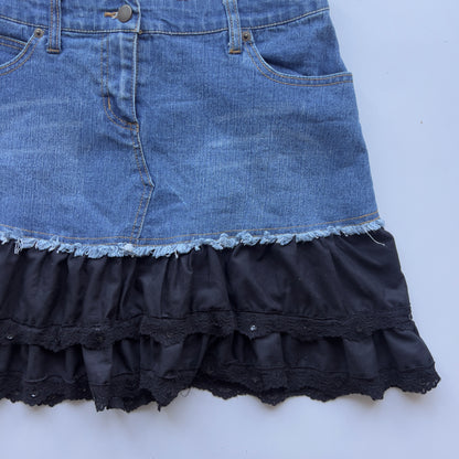 00s Denim Ruffle Layered Mini Skirt - Size L