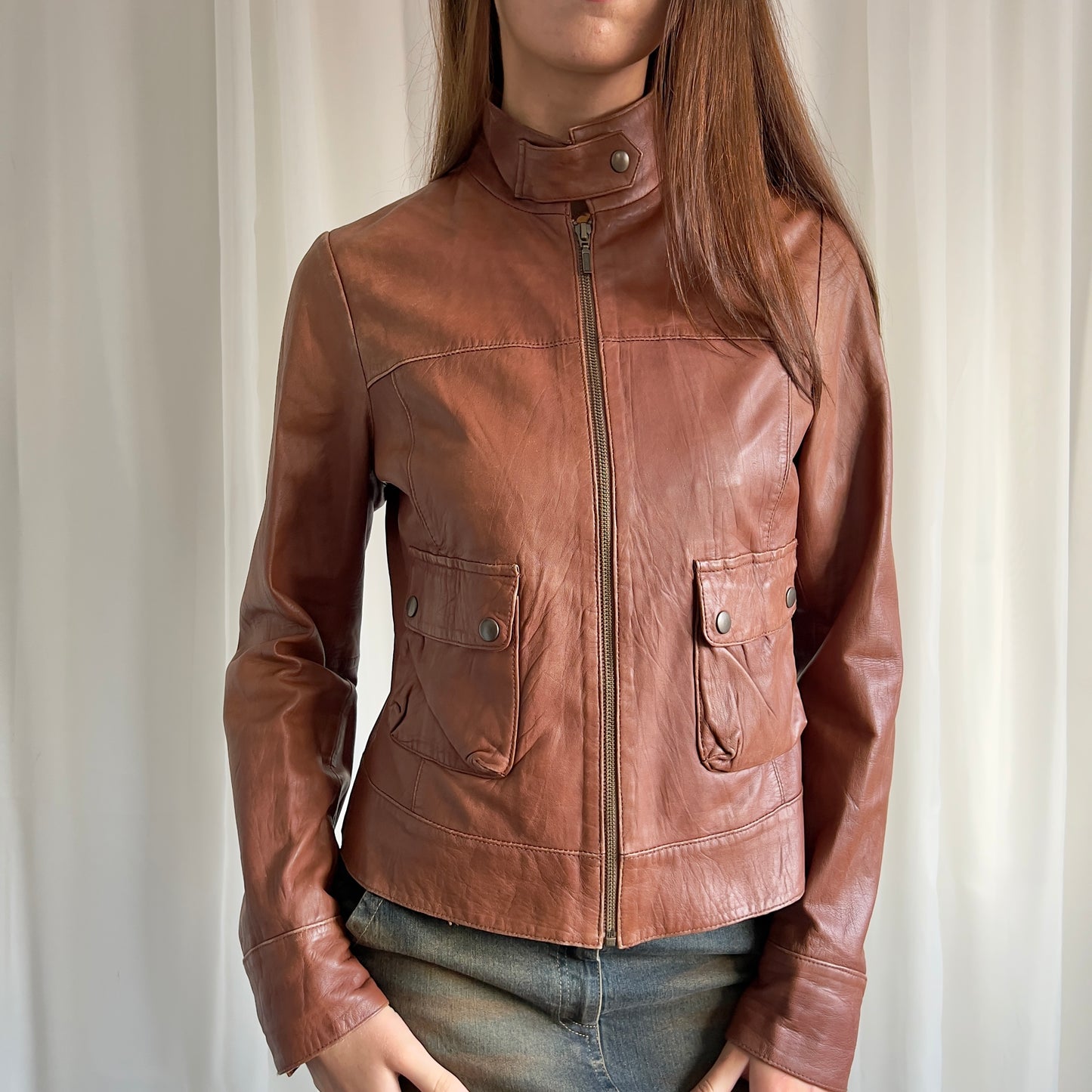 90s Genuine Leather Zip Jacket - Size L