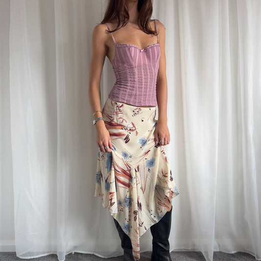 90s Floral Asymmetric Maxi Skirt - Size M