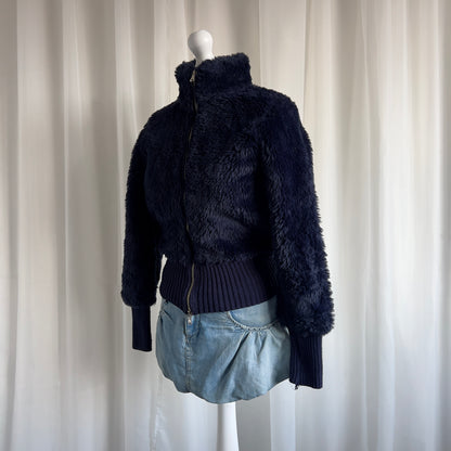 00s Faux Fur Double Zip Jacket - Size XS