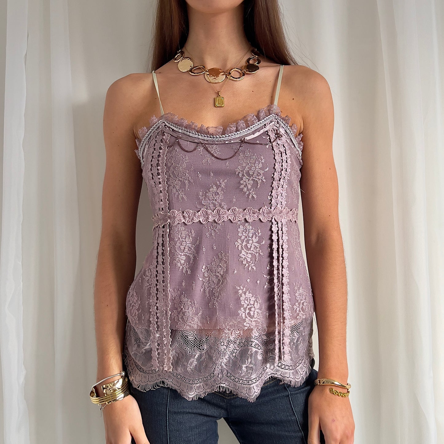 90s Lace Beaded Cami - Size S