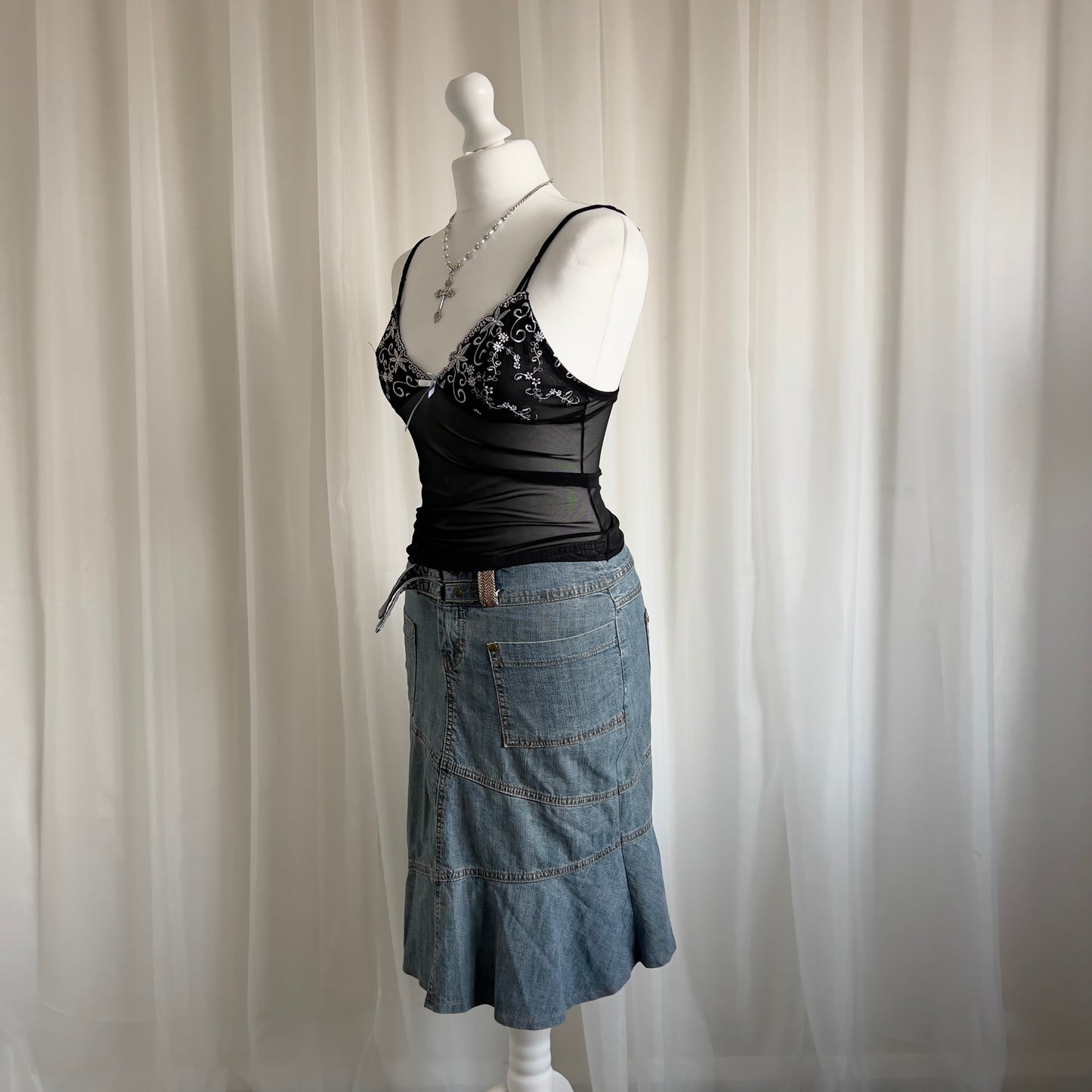 00s Denim Buckle Midi Skirt - Size S