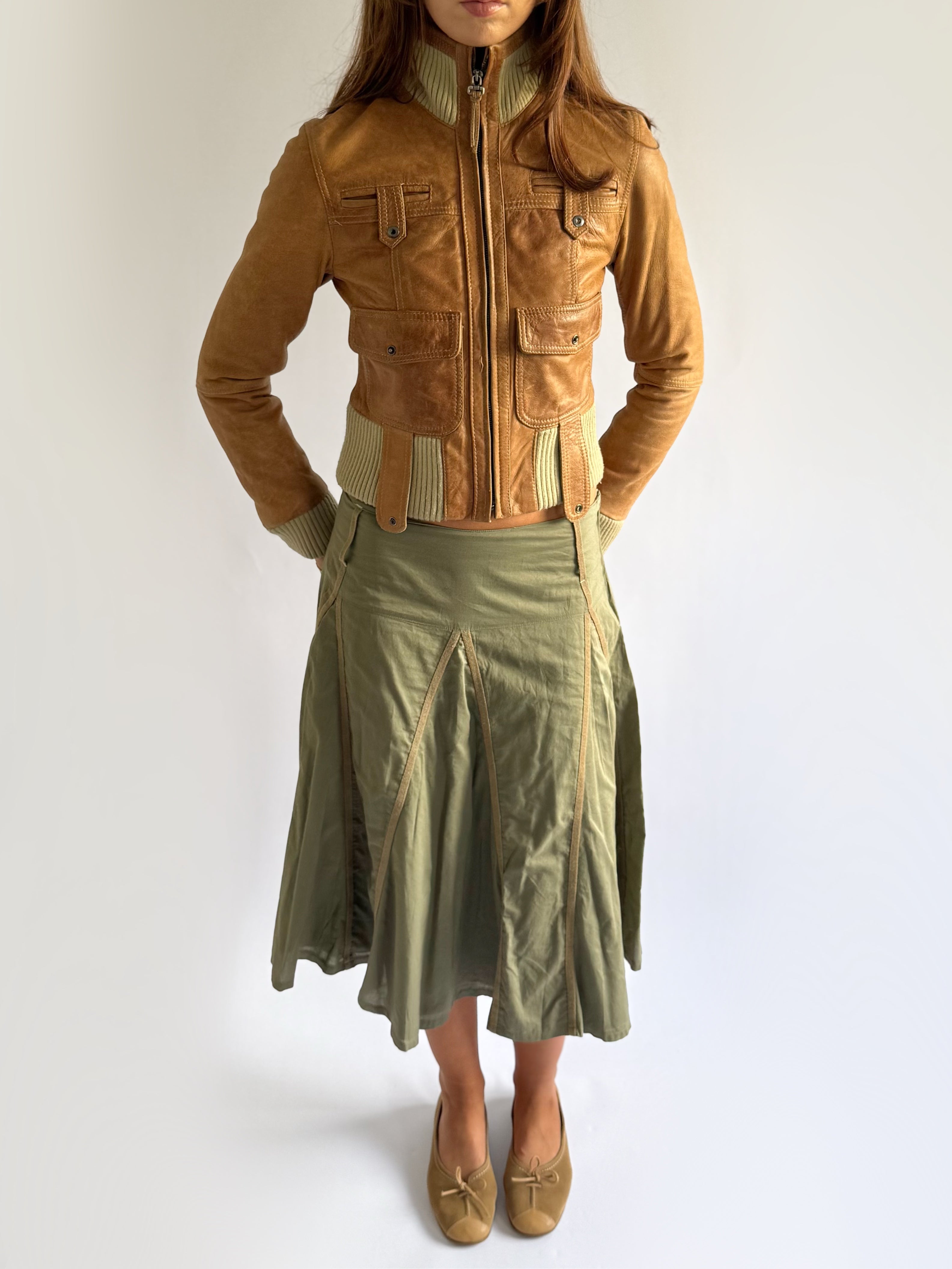 Genuine Leather Zip Jacket - Size M