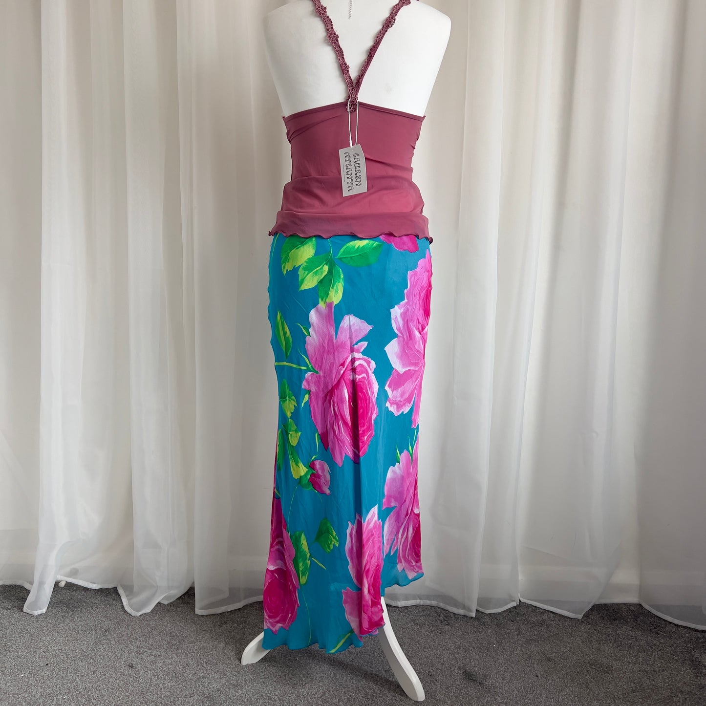 90s Floral Asymmetric Maxi Skirt - Size L