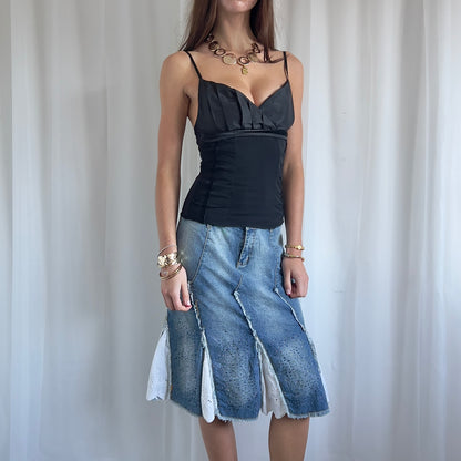 90s Beaded Denim Midi Skirt - Size S