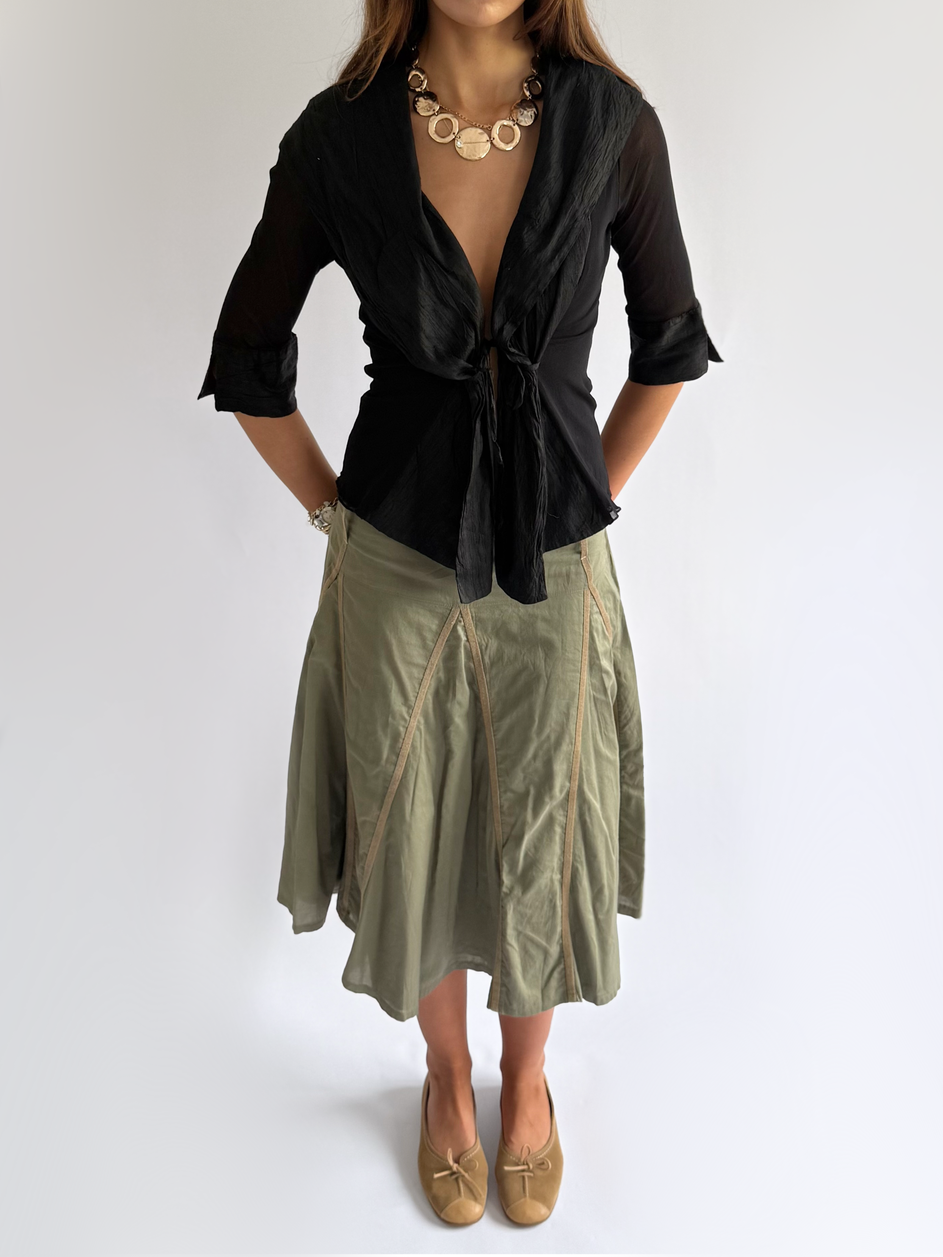 100% Silk Tie Blouse - Size L