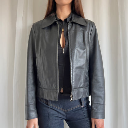 00s Genuine Leather Zip Jacket - Size L