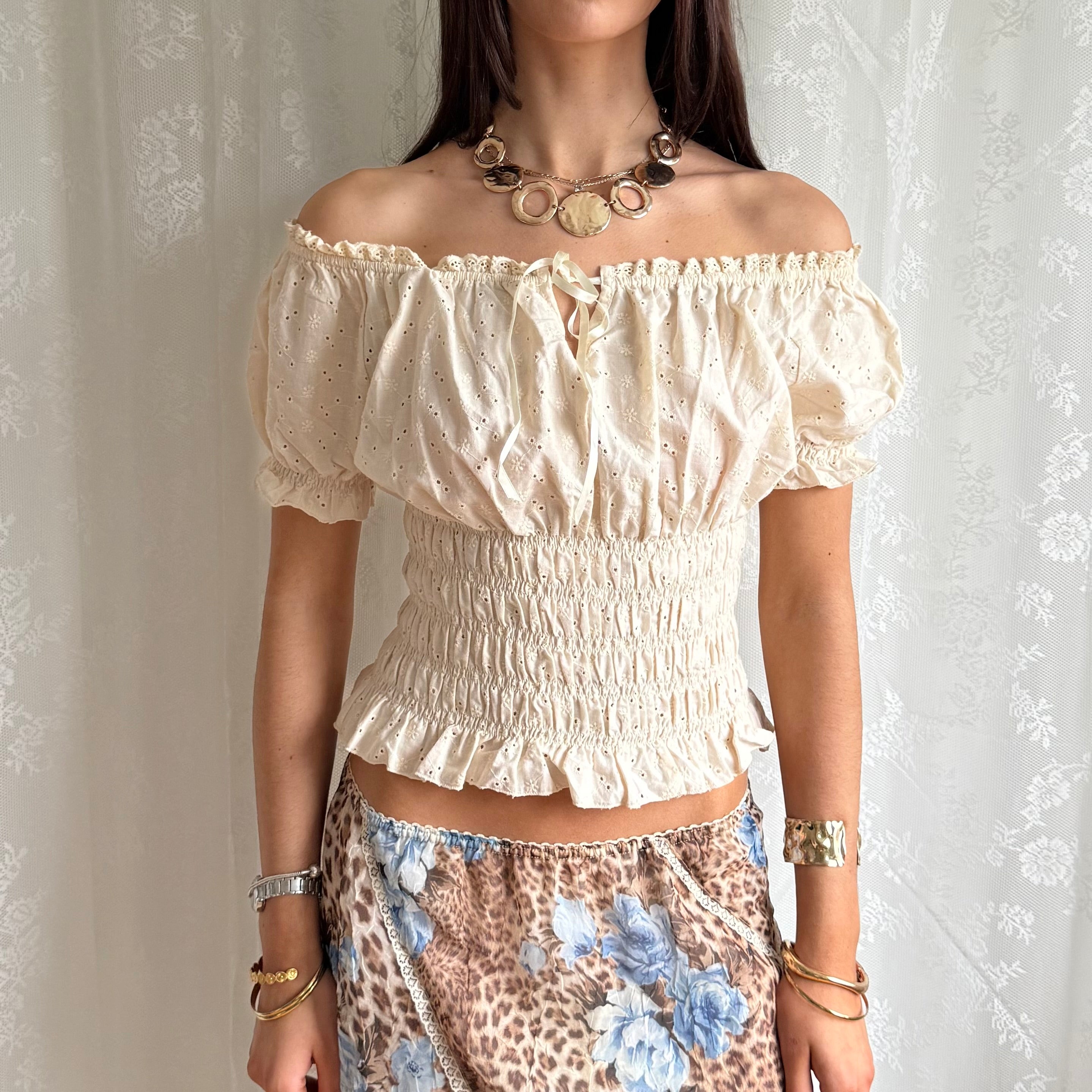 Broderie Anglaise Milkmaid Top - Size L