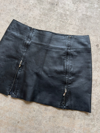 00s Genuine Leather Zip Mini Skirt - Size L