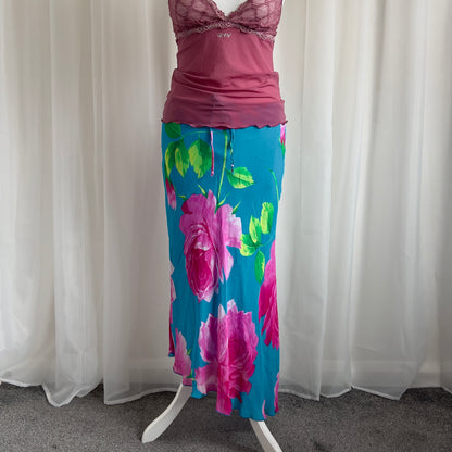 90s Floral Asymmetric Maxi Skirt - Size L