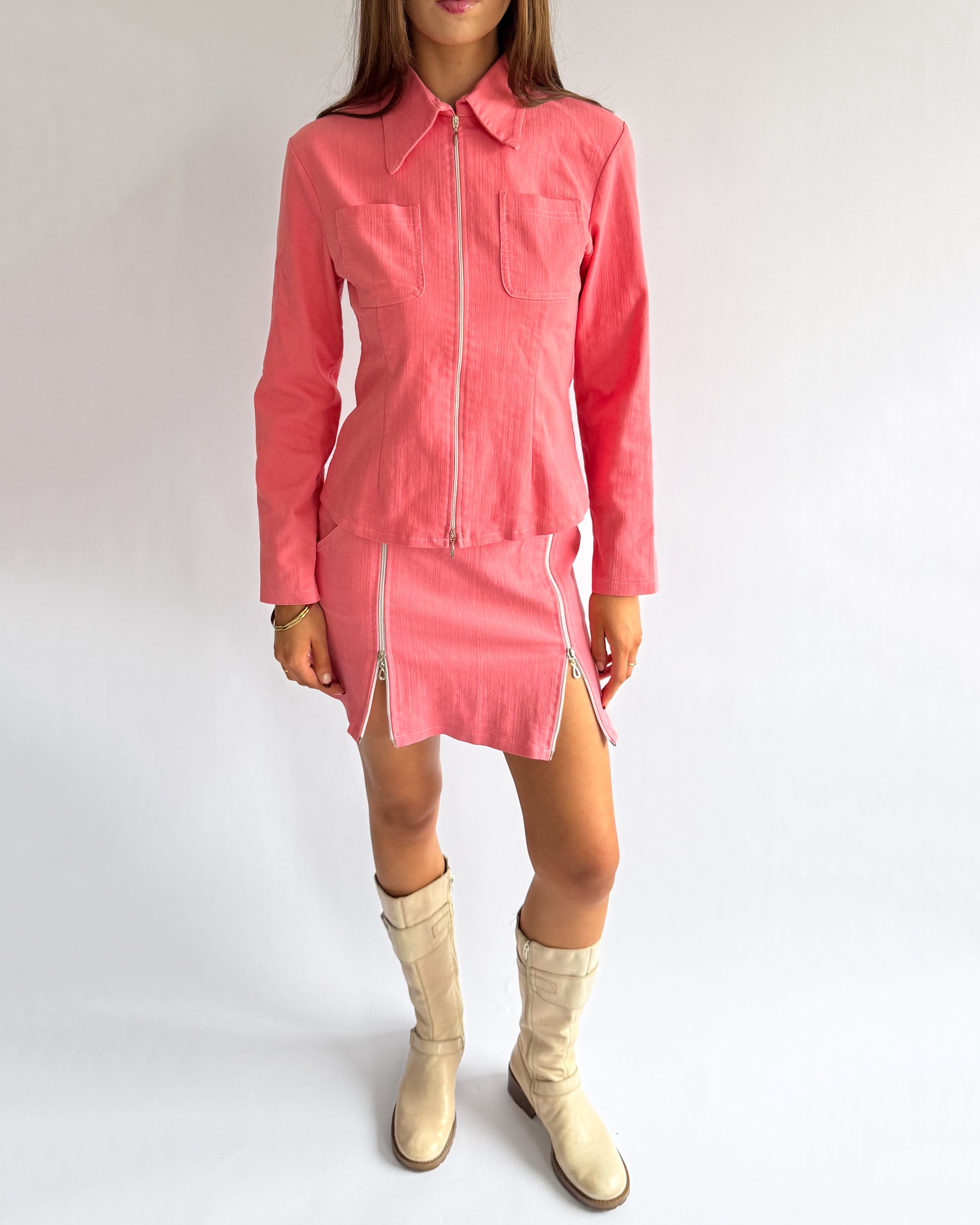 Zip Shirt & Skirt Matching Set - Size M