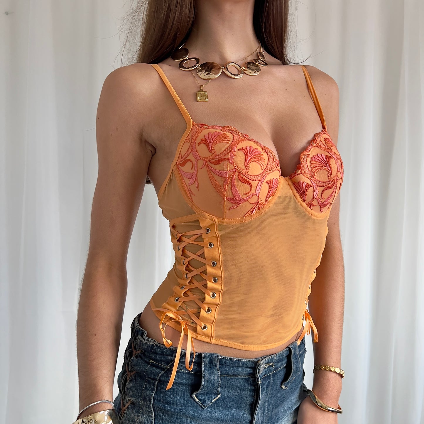 90s Lace Up Corset Cami - Size M