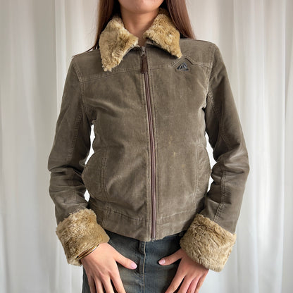 90s Corduroy & Faux Fur Zip Up Jacket - Size XS