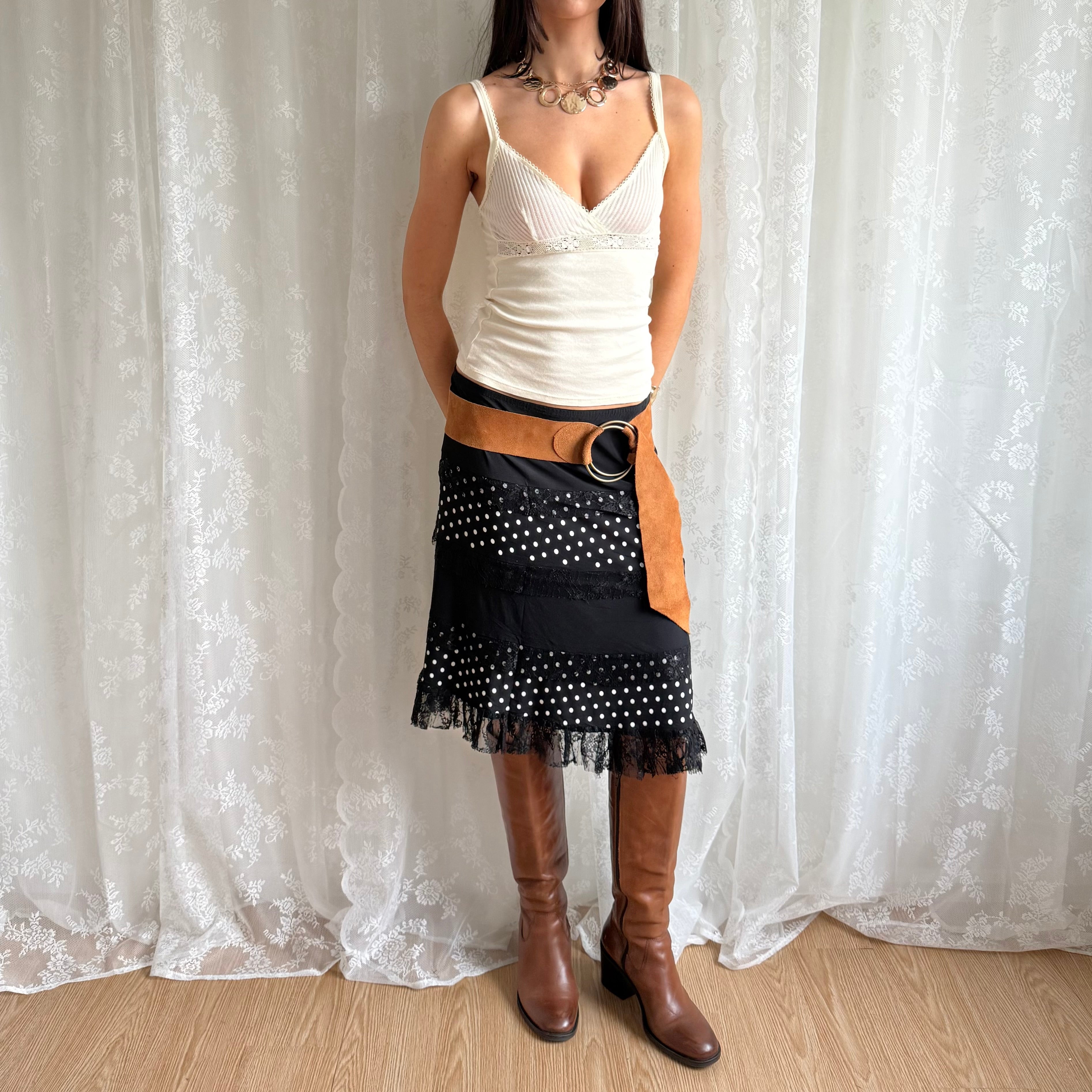 Polka Dot Lace Midi Skirt - Size M