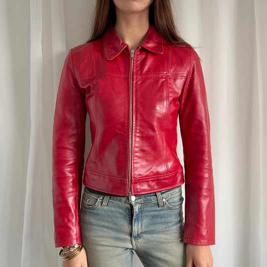 00s Genuine Leather Double Zip Jacket - Size S