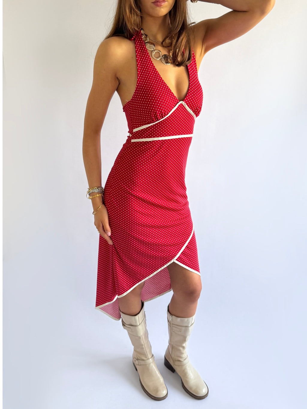 Polka Dot Asymmetric Midi Dress - Size M