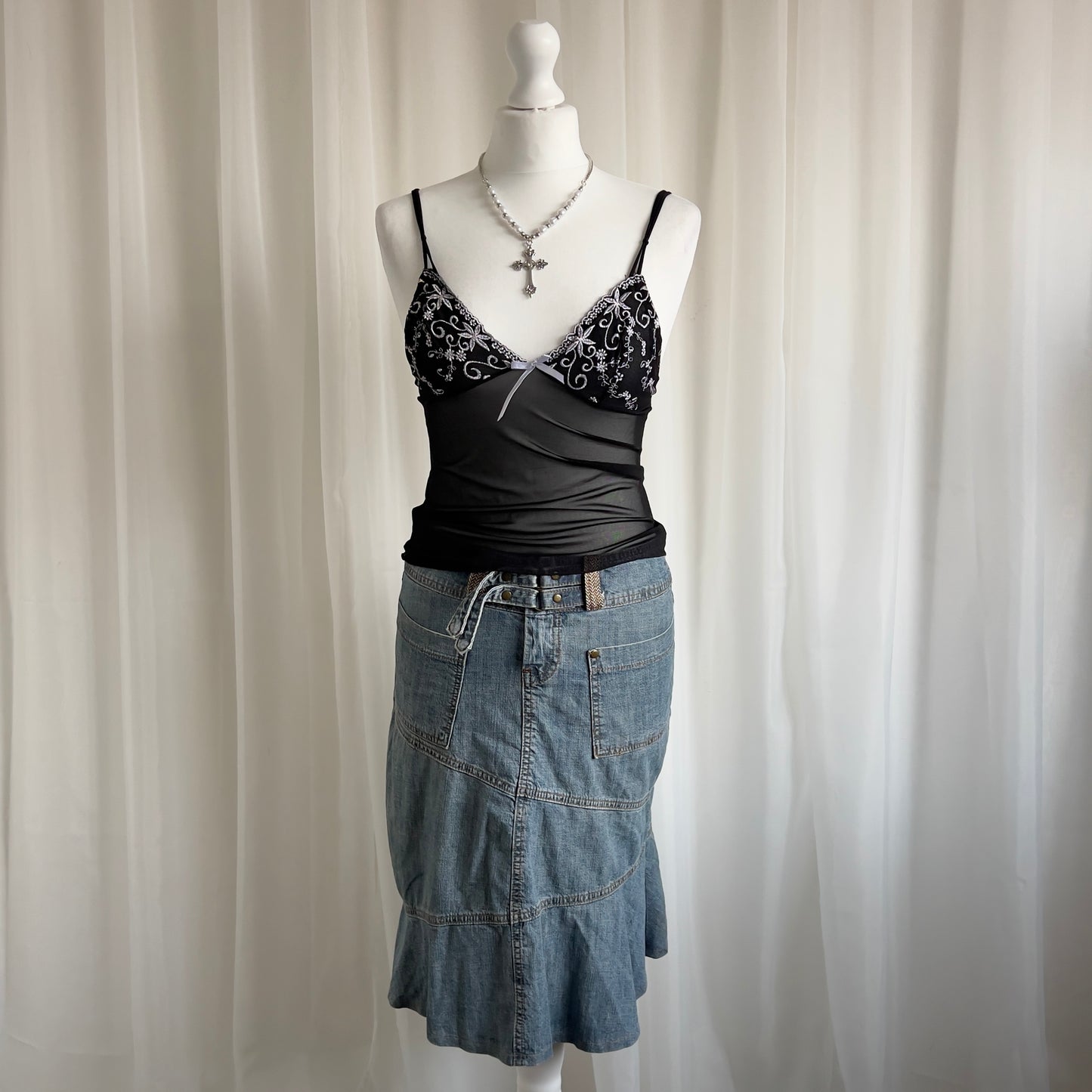 00s Denim Buckle Midi Skirt - Size S