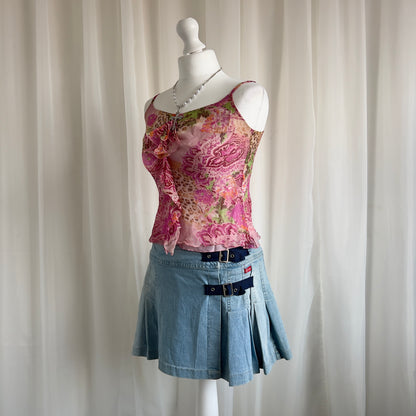 90s Floral Leopard Ruffle Cami Top - Size S