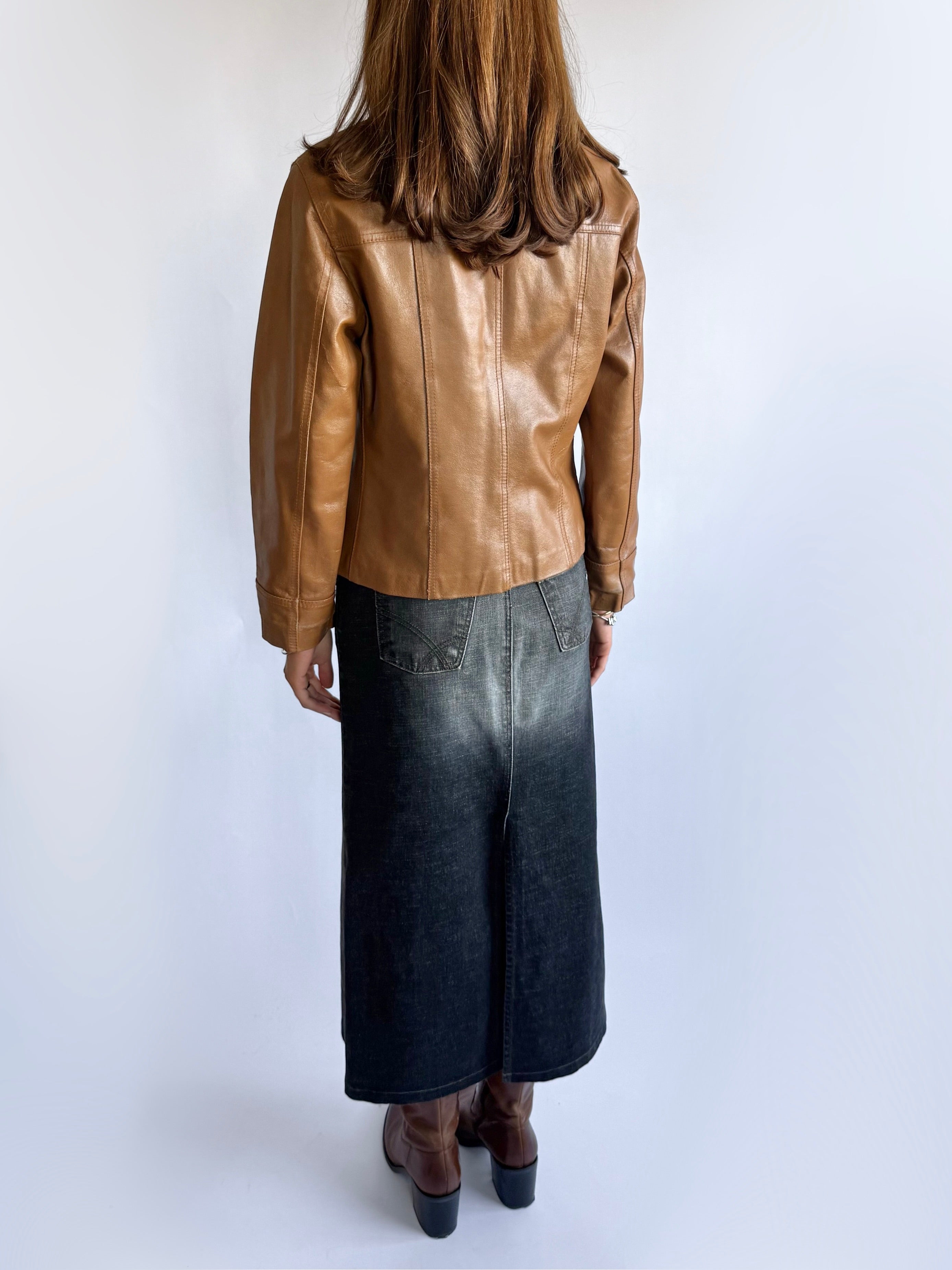 Genuine Leather Zip Jacket - Size M