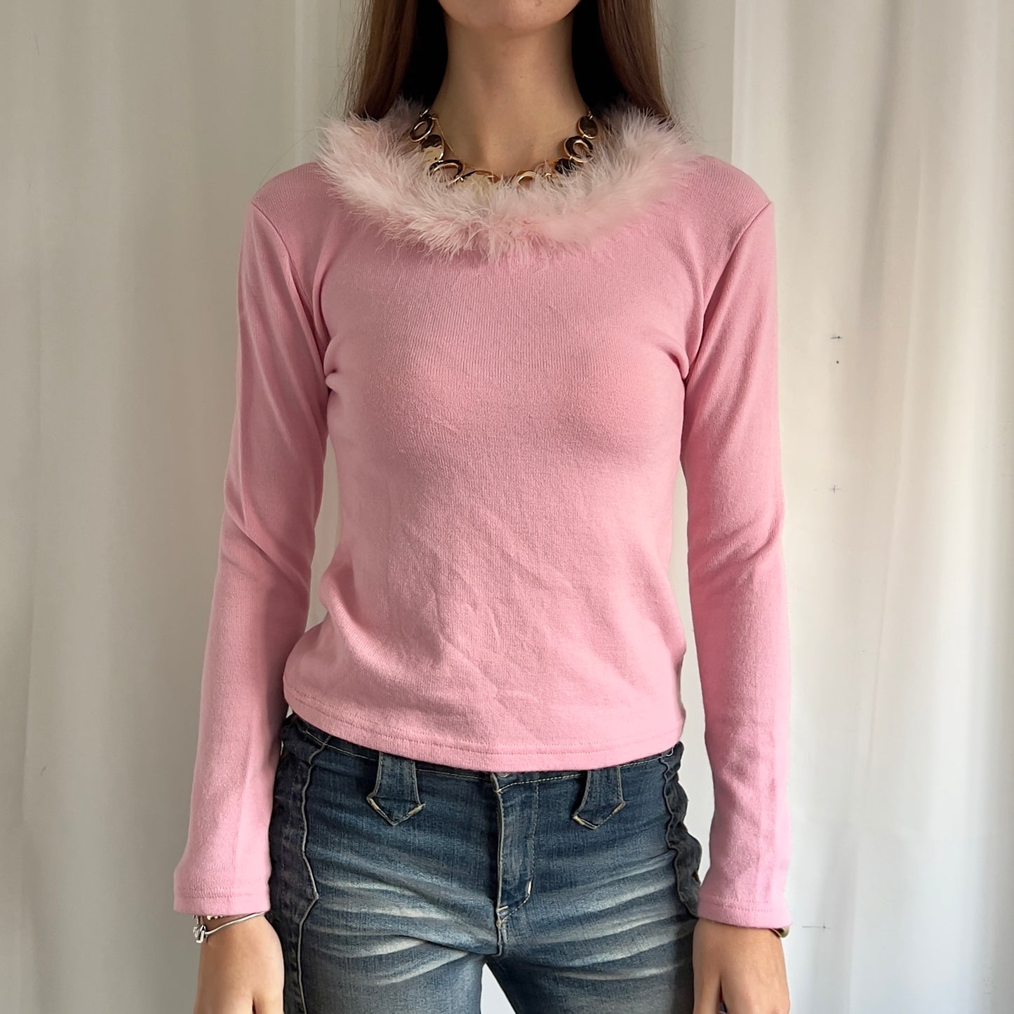 90s Knit & Fur Trim Jumper - Size S