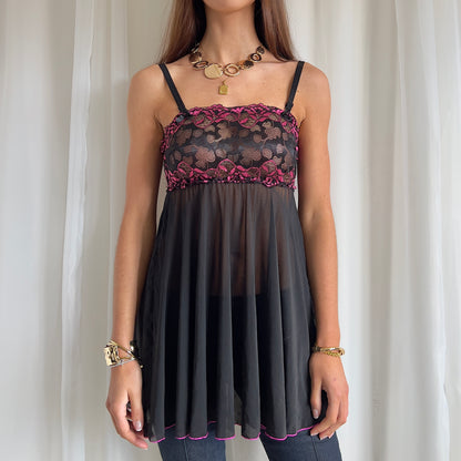 90s Lace Mesh Babydoll Cami - Size M