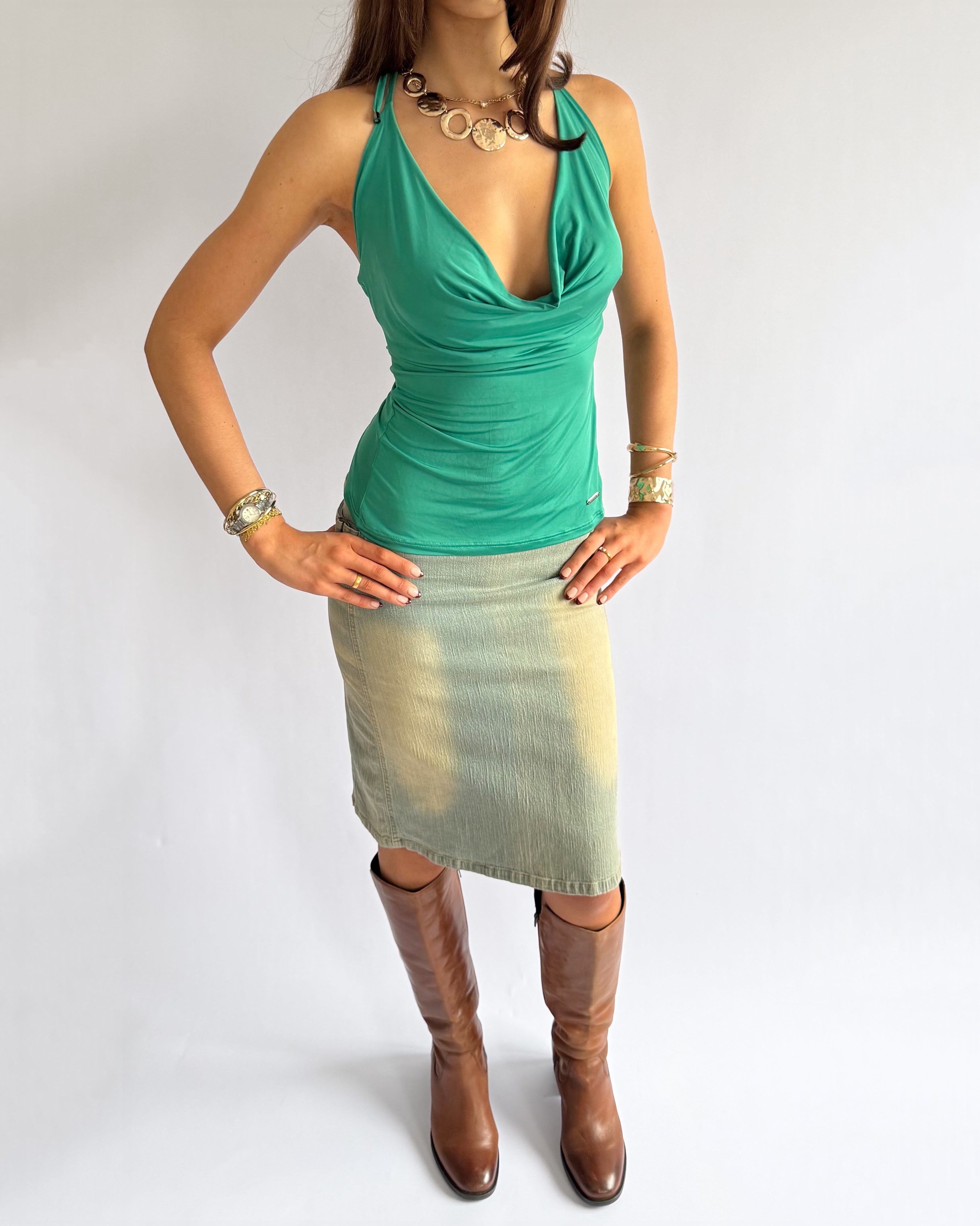 Cowl Neck Backless Halter - Size S