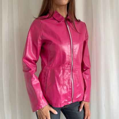 90s Genuine Leather Zip Jacket - Size L