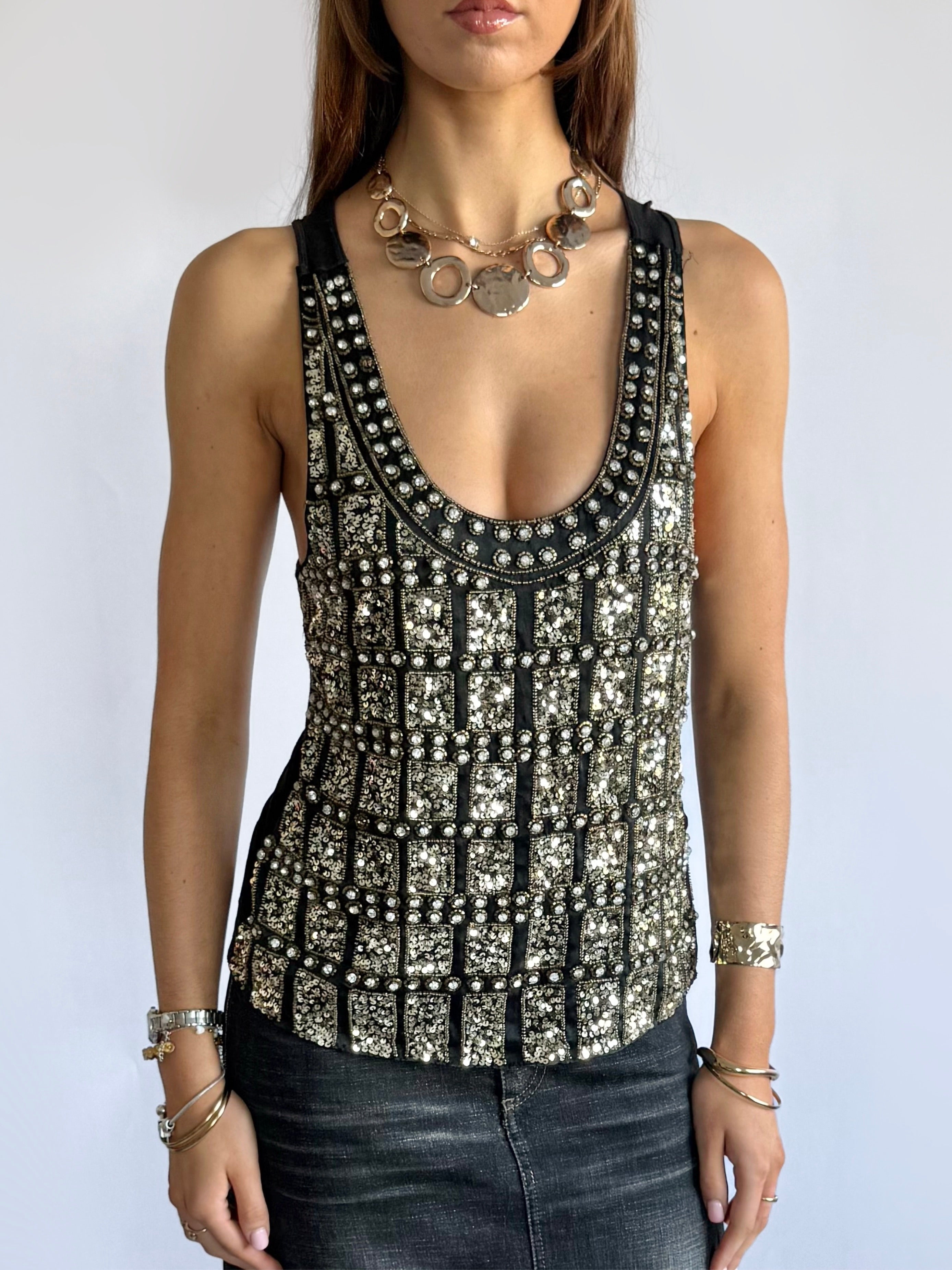 100% Silk Sequin Cami - Size M
