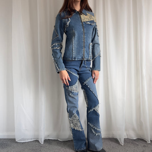 00s Denim Zip Up Jacket & Jeans Set - Size M