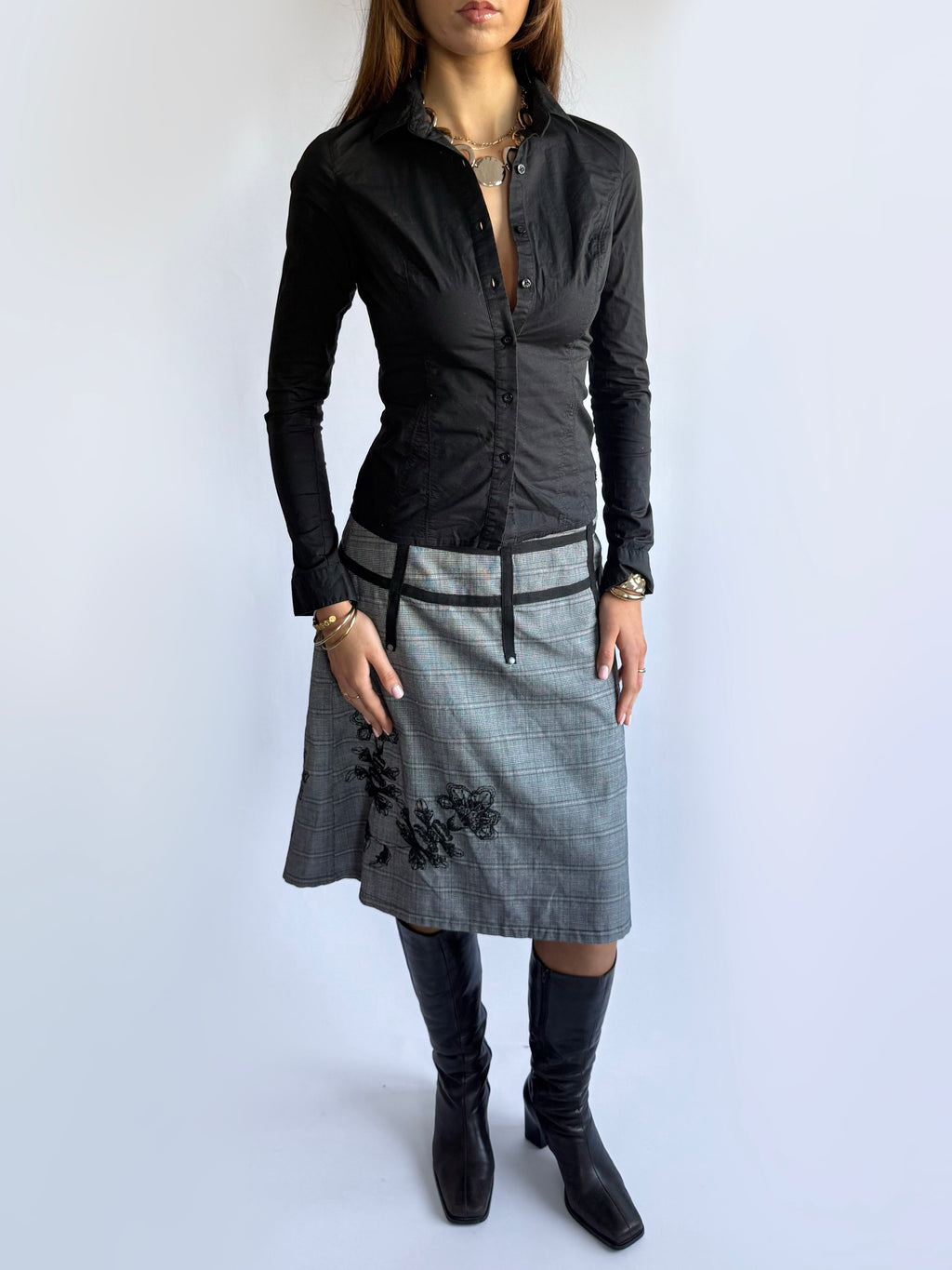 Plaid Asymmetric Midi Skirt - Size M