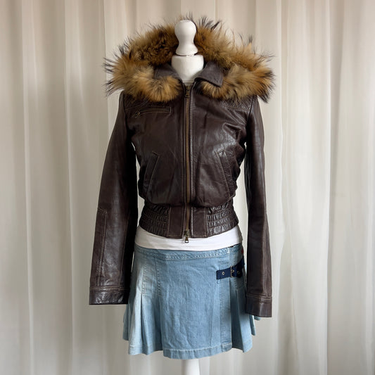 00s Leather & Fur Zip Jacket - Size M